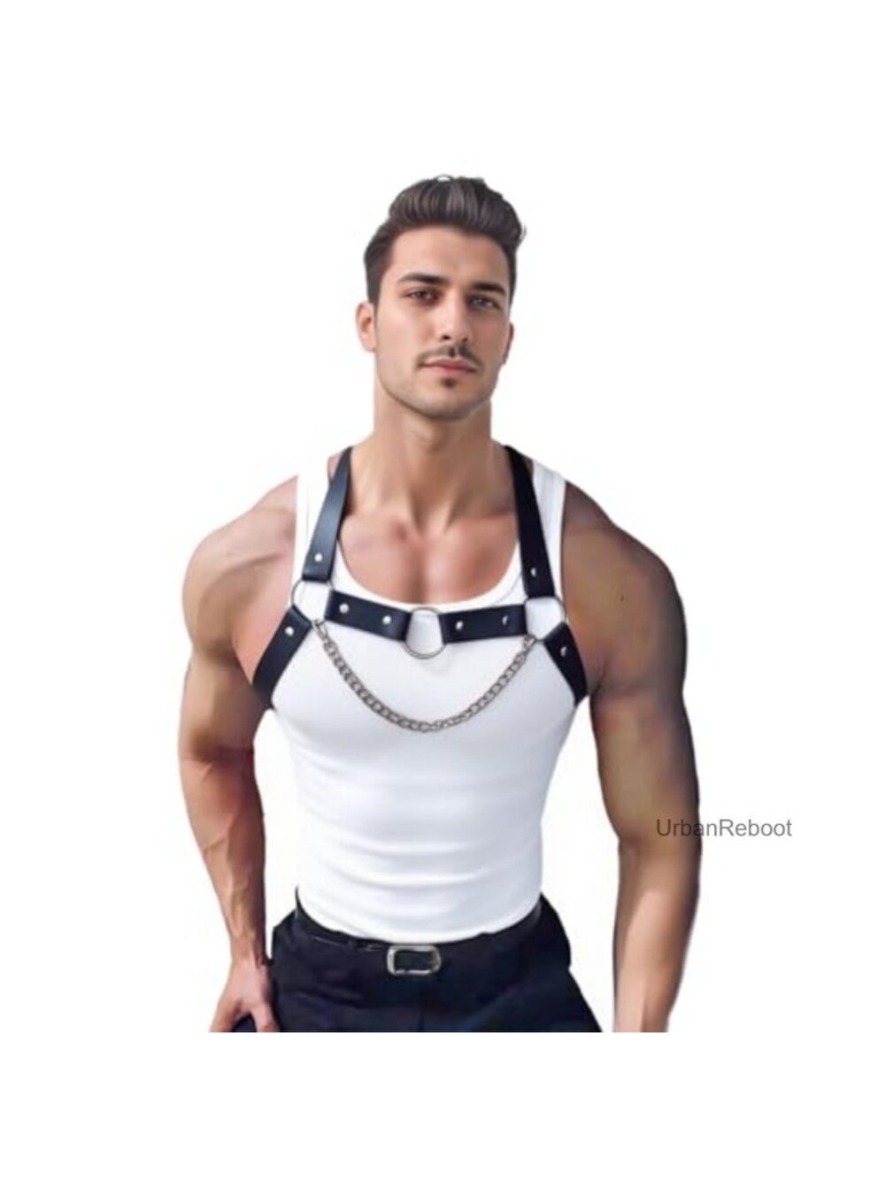 Men's PU Leather Chest Harness with Chain Punk Cosplay Adjustable